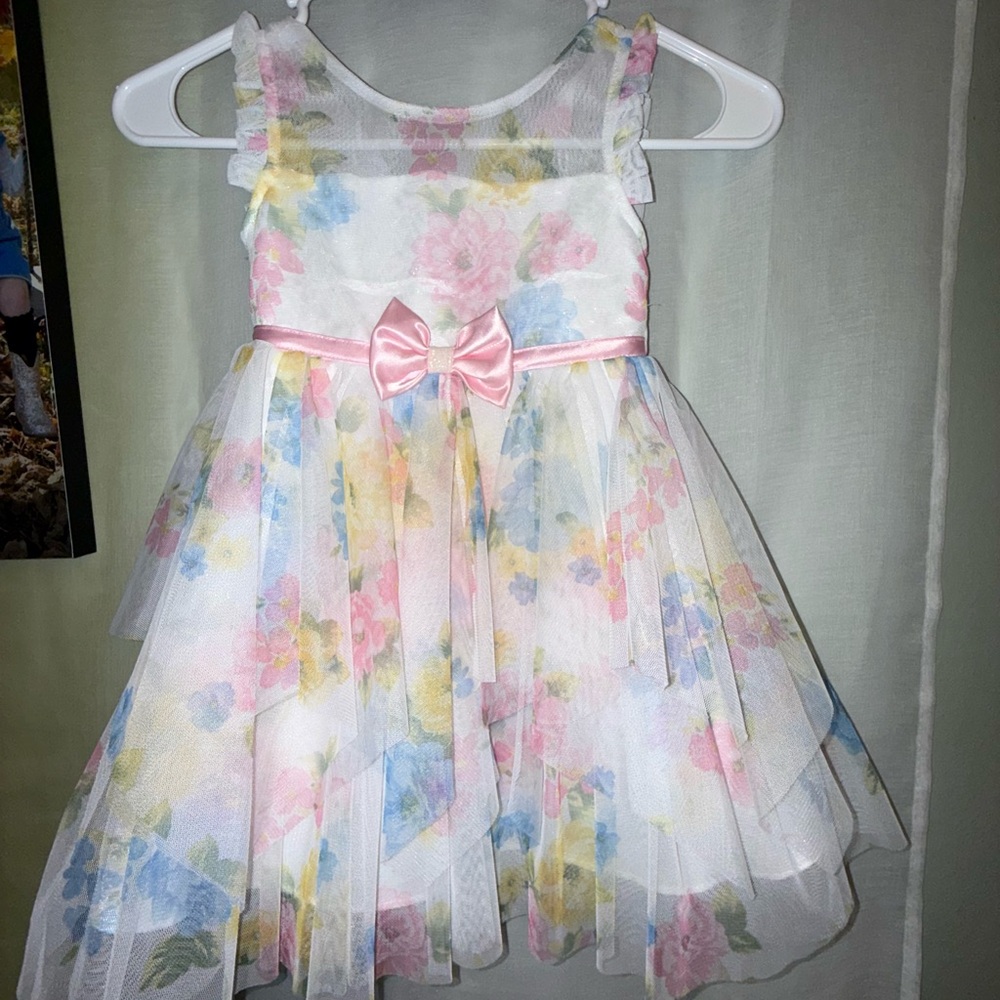 Floral Kids Dress with Pink Bow
